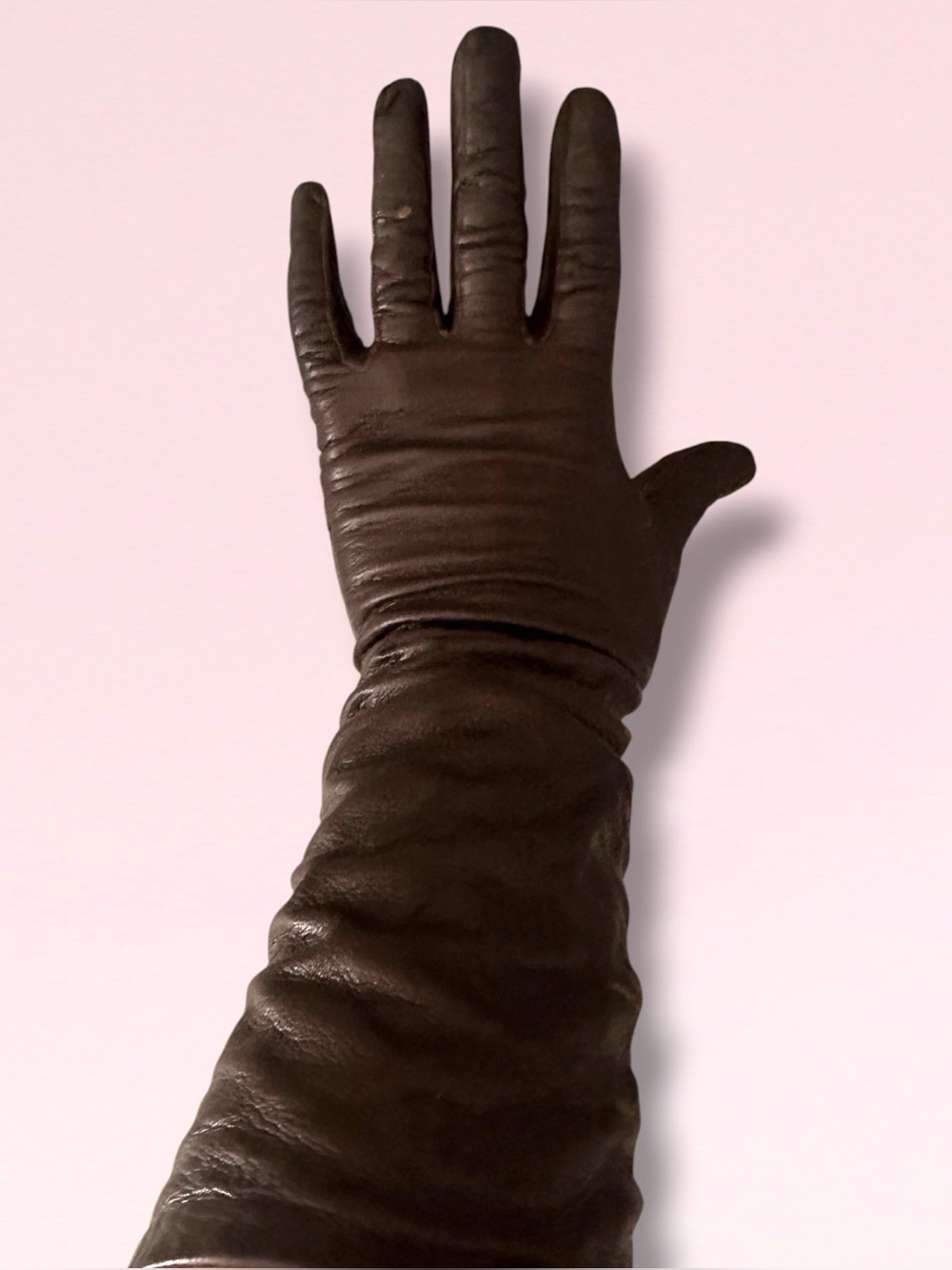 VINTAGE BROWN LEATHER SILK LINED GLOVES MADE IN FRANCE M